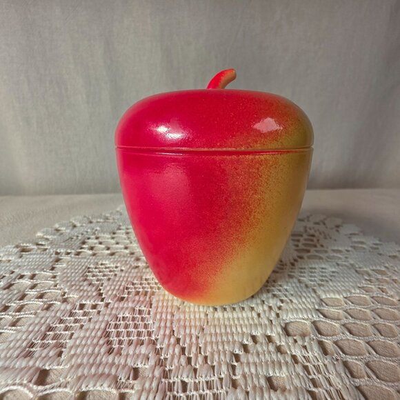 Hazel Atlas Other - Hazel Atlas Milk Glass Apple Jam Jar 4" Red & Yellow Vintage Kitchen Decor